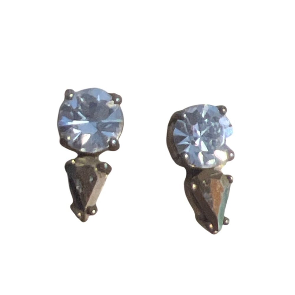 J Crew Stud Earrings Stacked Crystals Clear Copper AB Gold Tone Pierced .5"
